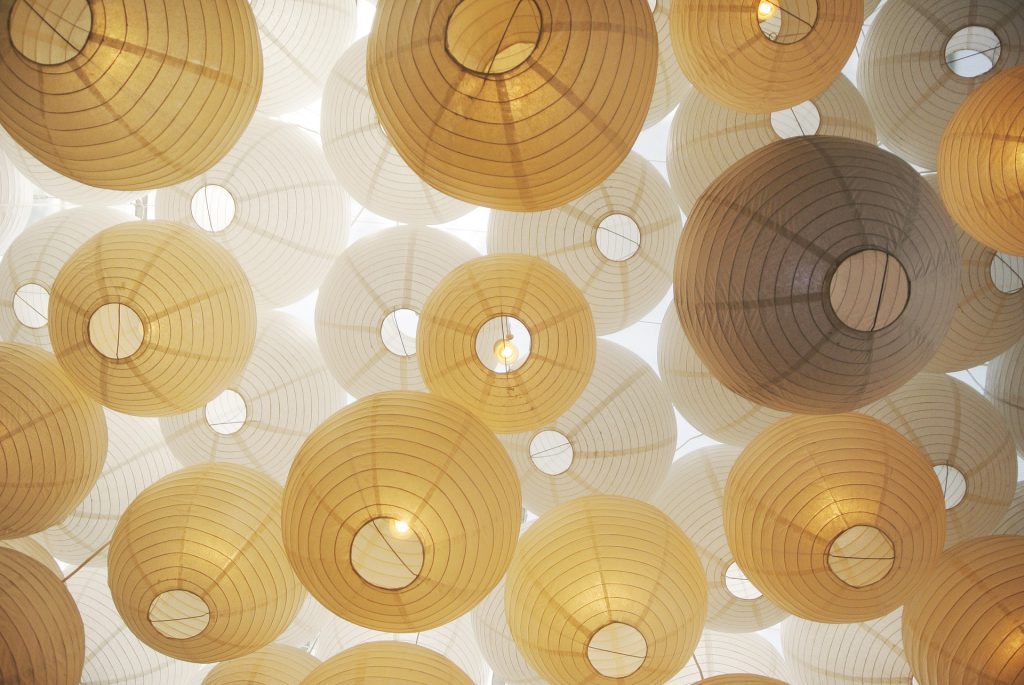 Canopy of white paper lanterns
